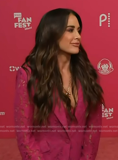 Kyle Richards' pink lace blazer and pants on Access Hollywood
