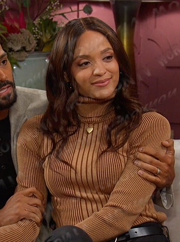 Lani's brown striped turtleneck sweater on Days of our Lives