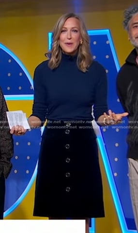 Lara's black velvet button skirt on Good Morning America