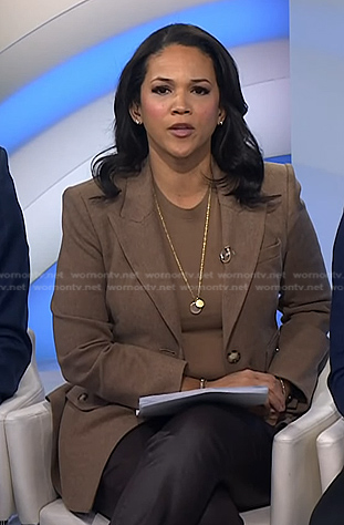 Laura's brown pocket blazer and pants on Today