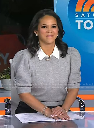 Laura's grey ruched puff sleeve sweater on Today
