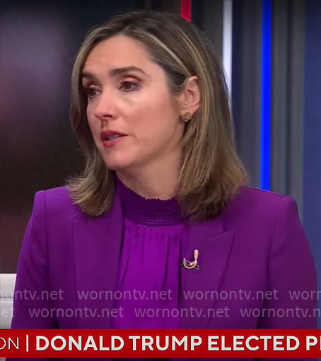 Margaret Brennan's purple suit and blouse on CBS Mornings