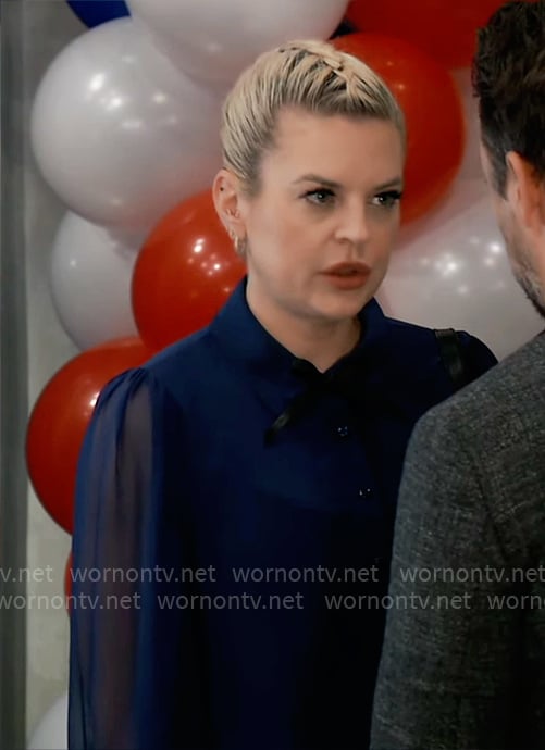 Maxie's blue sheer sleeve blouse on General Hospital