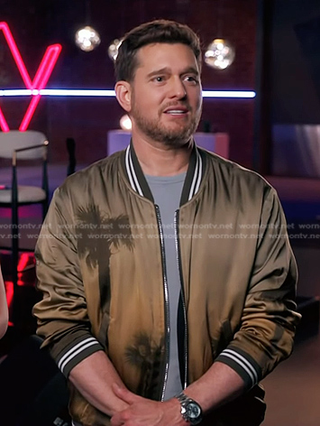 Michael Bublé's palm tree print bomber jacket on The Voice
