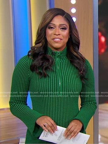 Morgan's green zip front knit dress on Good Morning America