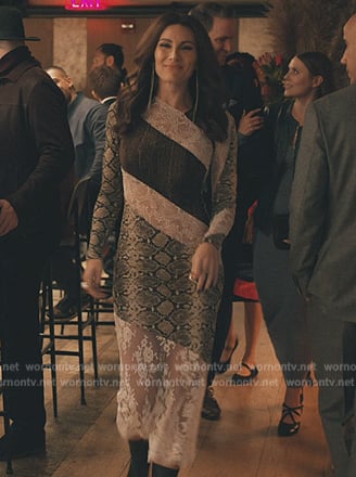 Nadine's mixed print lace-inset dress on Elsbeth