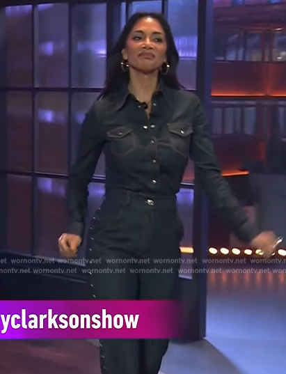 Nicole Schezinger's denim jumpsuit on The Kelly Clarkson Show