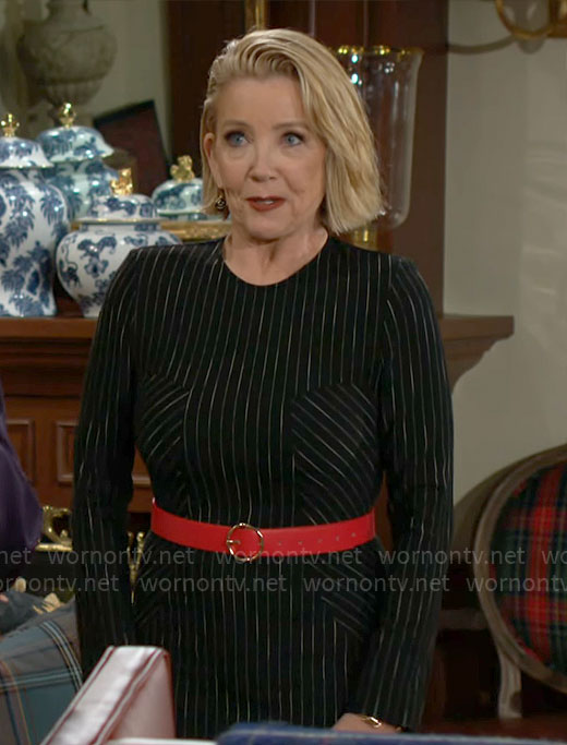 Nikki's black pinstripe dress on The Young and the Restless