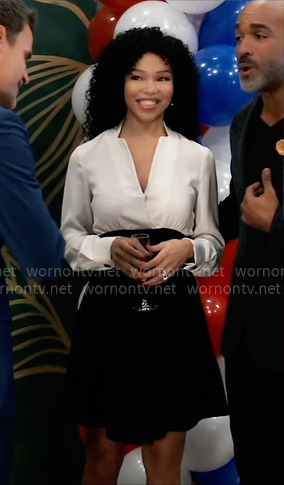 Portia's black and white v-neck dress on General Hospital