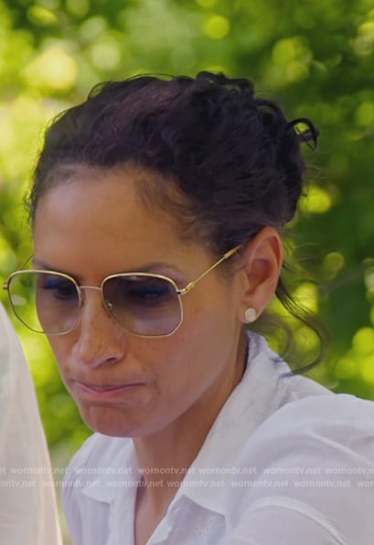 Racquel's embroidered blouse and sunglasses on The Real Housewives of New York City