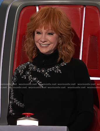 Reba's black embellished turtleneck sweater on The Voice
