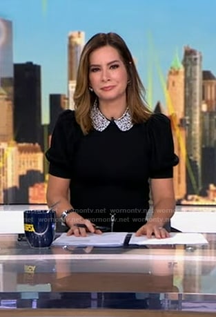 Rebecca's black embellished collar top on Good Morning America