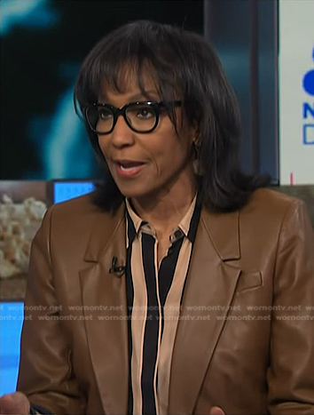 Rehema Ellis's brown leather blazer on NBC News Daily