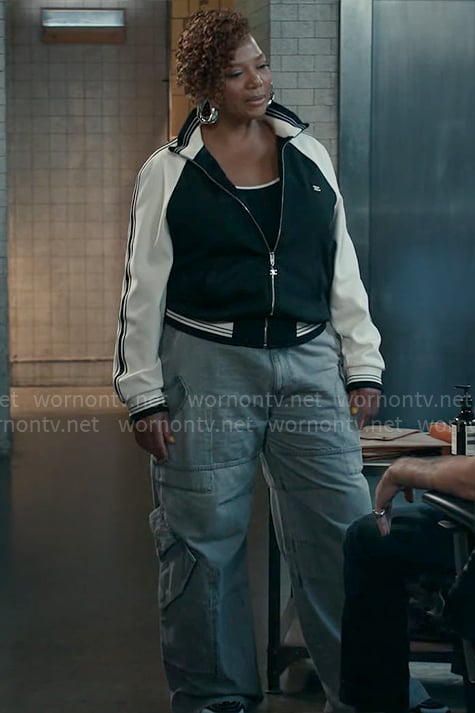 Robyn's black and white track jacket on The Equalizer