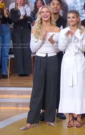 Rylee Arnold's grey folded waist pants on Good Morning America
