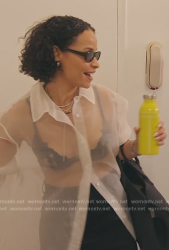 Sai's white sheer blouse on The Real Housewives of New York City