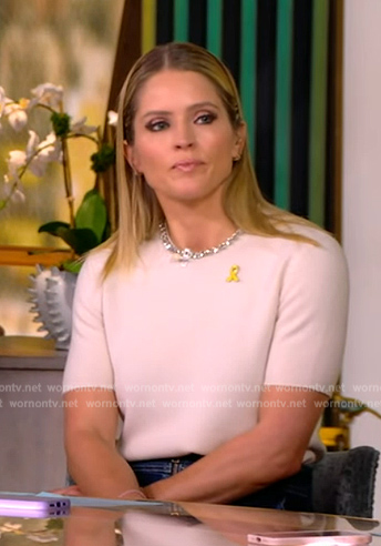 Sara's white embellished collar tee on The View