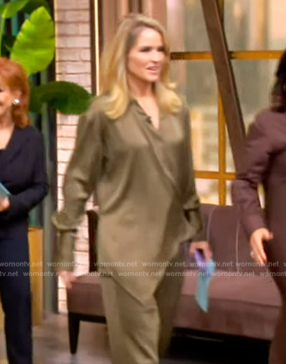 Sara's olive asymmetric top and pants on The View