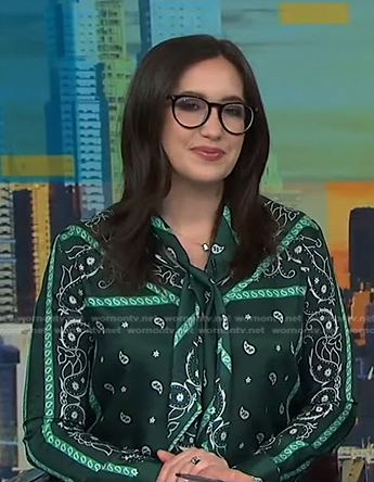 Savannah's green paisley tie neck blouse on NBC News