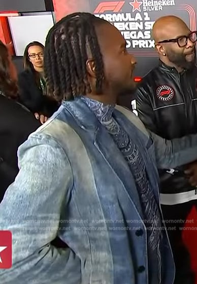 Scott's two-tone denim coat on Access Hollywood