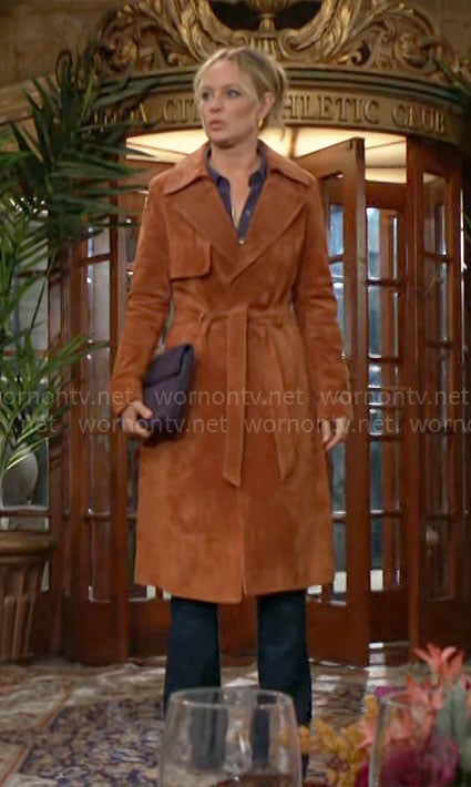 Sharon's orange suede coat on The Young and the Restless