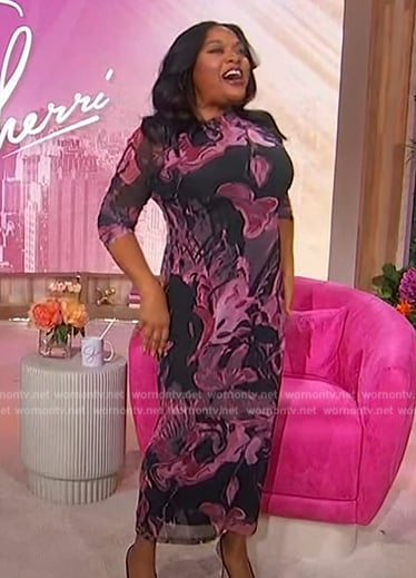 Sherri's black and pink printed mesh dress on Sherri