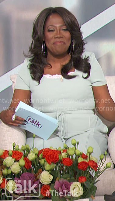 Sheryl's mint green rib top and pants set on The Talk