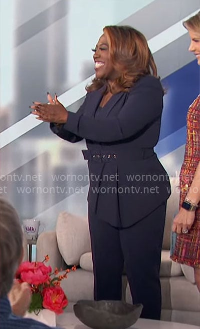 Sheryl's navy asymmetric blazer on The Talk