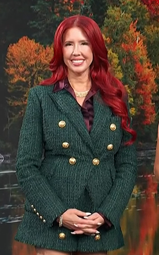 Dr Stacie Stephenson's green tweed blazer and shorts on Access Hollywood