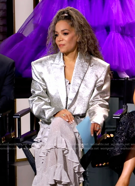 Sunny's silver metallic cropped blazer on The View