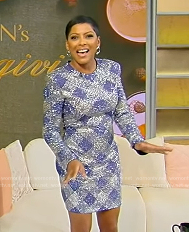 Tamron's metallic check dress on Tamron Hall Show