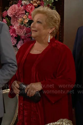Traci's red velvet kimono jacket on The Young and the Restless
