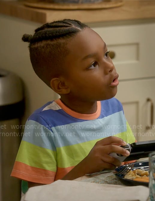 Trey's multi color striped t-shirt on Poppas House