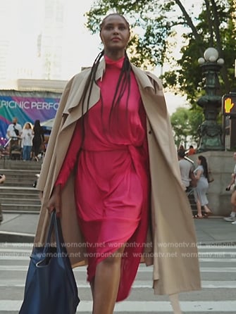 Ubah's pink satin tie waist dress on The Real Housewives of New York City