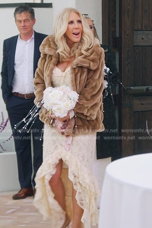 Vicki's lace ruffle dress on The Real Housewives of Orange County