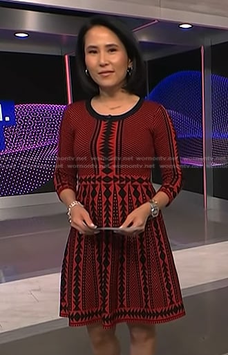 Vicky's red and black print knit dress on NBC News Daily