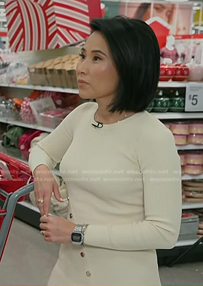 Vicky's white ribbed button detail dress on Today