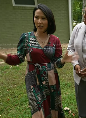 Vicky's burgundy patchwork wrap dress on Today
