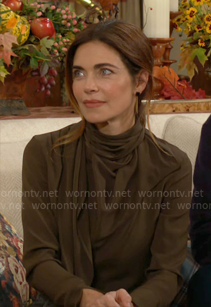 Victoria's green draped blouse on The Young and the Restless