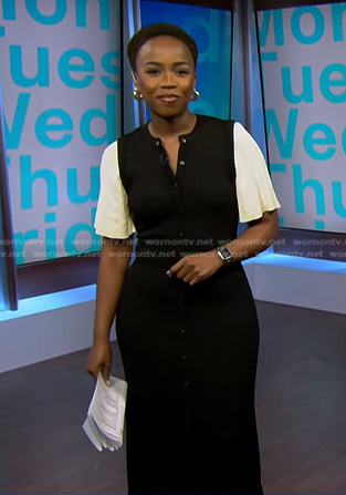 Zinhle's black button front short sleeve dress on NBC News Daily