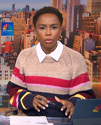 Zinhle's multicolor striped knit sweater on NBC News Daily