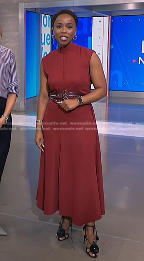 Zinhle's red sleeveless midi dress on NBC News Daily