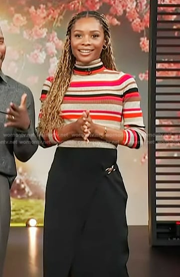 Zuri's striped turtleneck sweater and skirt on Access Hollywood