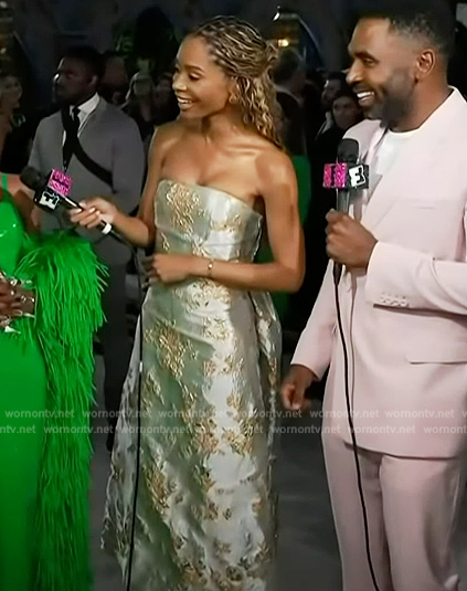 Zuri's blue gold metallic dress on Access Hollywood