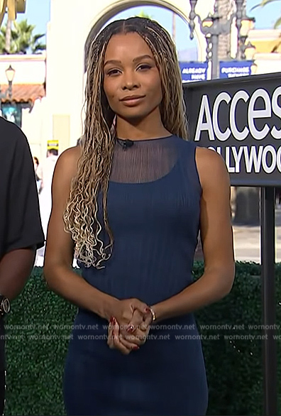 Zuri's blue sleeveless mesh dress on Access Hollywood