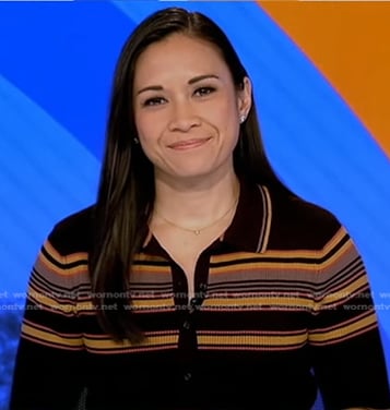 Christiane Cordero's black striped polo top on Good Morning America