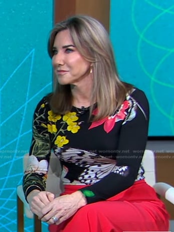 Laura Gassner Otting's black floral and butterfly print top on Good Morning America