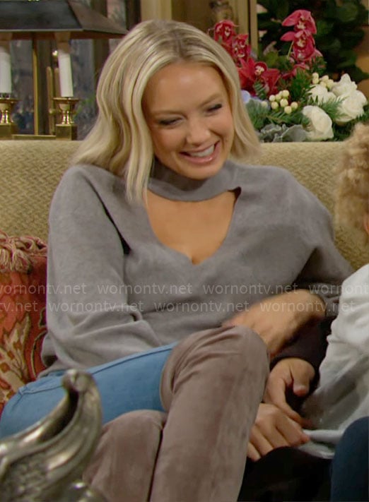 Abby's grey cutout sweater on The Young and the Restless