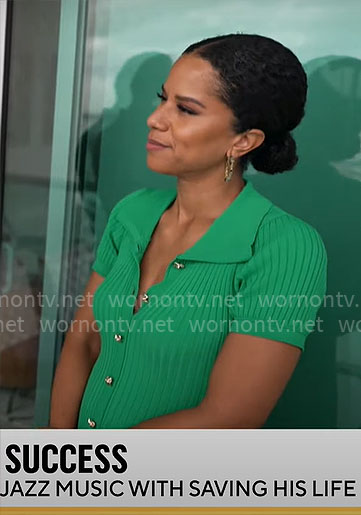 Adriana Diaz's green knit button front dress on CBS Mornings