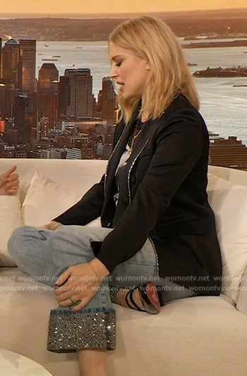 Alexandra Breckenridge's embellished jeans and black pumps on The Drew Barrymore Show